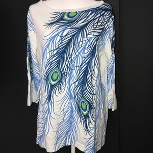 Blue&Green Peacock Printed Long Tee